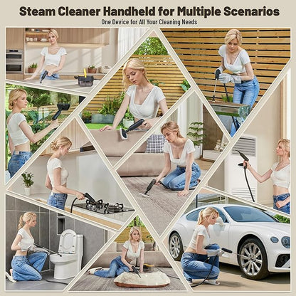 Gautye Steam Cleaner, 3 Level Adjustable Handle, 15s Heat Up, 1.69 Quarts Tank, Portable Steamer for Cleaning with 15 pcs Accessories, Steam Cleaner for Home for Dirt, Grease, Grout, Tile,Floor, Car