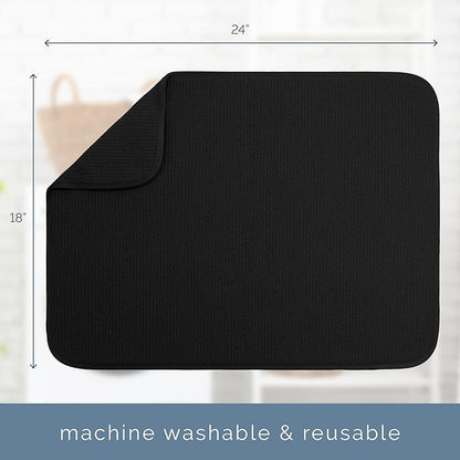 S&T INC. Dish Drying Mat XL 2 Pack, 18” x 24”, Absorbent Microfiber Kitchen Counter Mat, Dish Drying Pad for Dishes, Utensils, Pots and Pans, Extra Large, Black