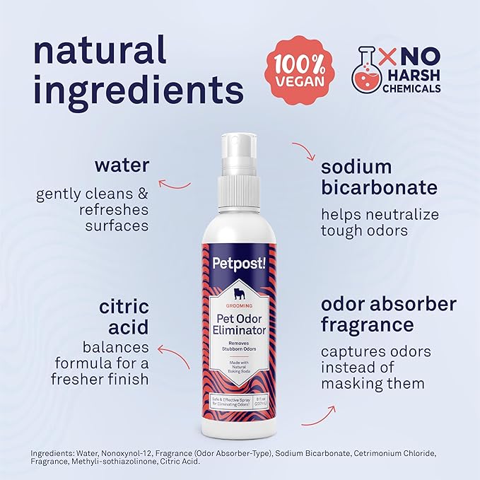 Petpost | Pet Odor Eliminator Spray for Dogs & Cats - Naturally Effective Deodorant and Bad Smell Killer - For Spraying Your Pet or Around the Home 8 oz.