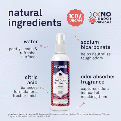 Petpost | Pet Odor Eliminator Spray for Dogs & Cats - Naturally Effective Deodorant and Bad Smell Killer - For Spraying Your Pet or Around the Home 8 oz.