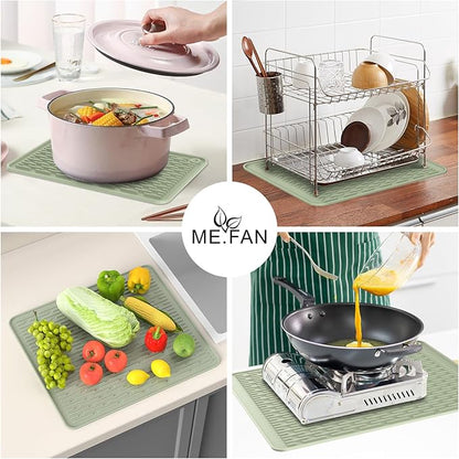 ME.FAN Silicone Dish Drying Mat for Kitchen Counter, Dish Drying Pad for Sink, Refrigerator or Drawer, Countertop Protection Pad L - 18''×16'' - Desert Sage