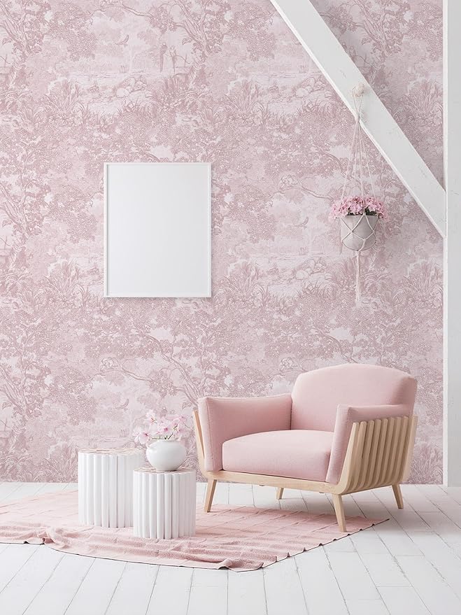 Dimoon 17.3" X 188.9" Peel and Stick Wallpaper Pink White Modern Forest Floral Wallpaper Renter Friendly Waterproof Removable Self Adhesive Wall Paper Bedroom Livingroom Cabinets Vinyl