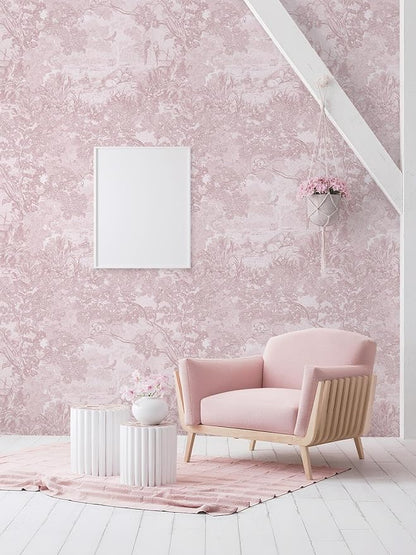 Dimoon 17.3" X 188.9" Peel and Stick Wallpaper Pink White Modern Forest Floral Wallpaper Renter Friendly Waterproof Removable Self Adhesive Wall Paper Bedroom Livingroom Cabinets Vinyl