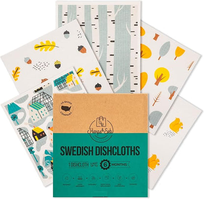 Harps&Seb Swedish Dishcloths for Kitchen Dish Towels - 5 Pack, Non-Scratch Reusable Paper Towels, Super Absorbent Washable Swedish Dish Cloths, No Odor, Biodegradable, Home Design