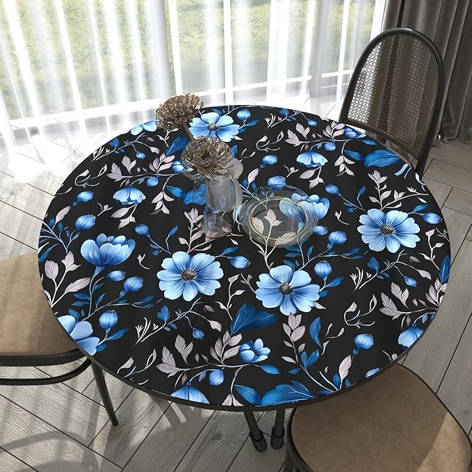 Blue Floral Peel and Stick Wallpaper, Moody Dark Flower Theme Contact Paper Stick on Bedroom Living Room Kitchen, Vintage Self Adhesive Removable Wall Paper Dark Black Blue 17.5In x 118In