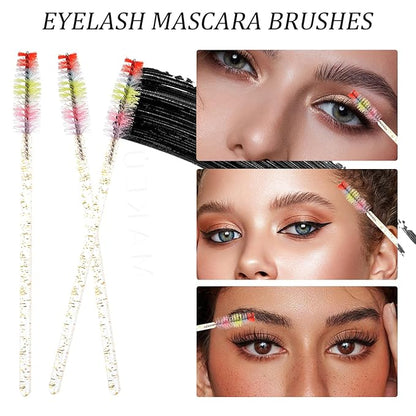 300 PCS Eyelash Extension Supplies Kit, Disposable Micro Applicator,Crystal Eyebrow Spoolie Lash Brush, Lip Gloss Brush, Mascara Wand Applicator(colorful+gold)