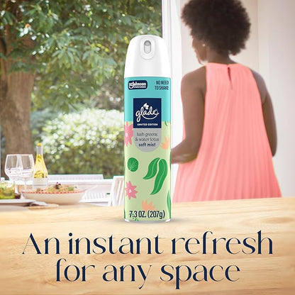 Glade Odor Fighting Soft Mist Air Freshener Room Spray, Lush Greens & Water Lotus 8oz., 6 count