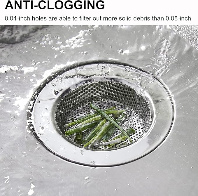 LASSHSWA Kitchen Sink Strainer Stainless Steel, Kitchen Sink Drain Strainer，Sink Strainers for Kitchen Sinks with Large Wide Rim 4.5" Diameter (4 Pack)