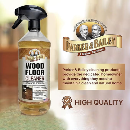 Parker & Bailey Wood Floor Cleaner – Use on Hardwood, Laminated or Faux Finshed Floors. Shine Restorer Protector, Surface Cleaner House Cleaning Supplies Home Improvement, Natural Look, Cuts Grease