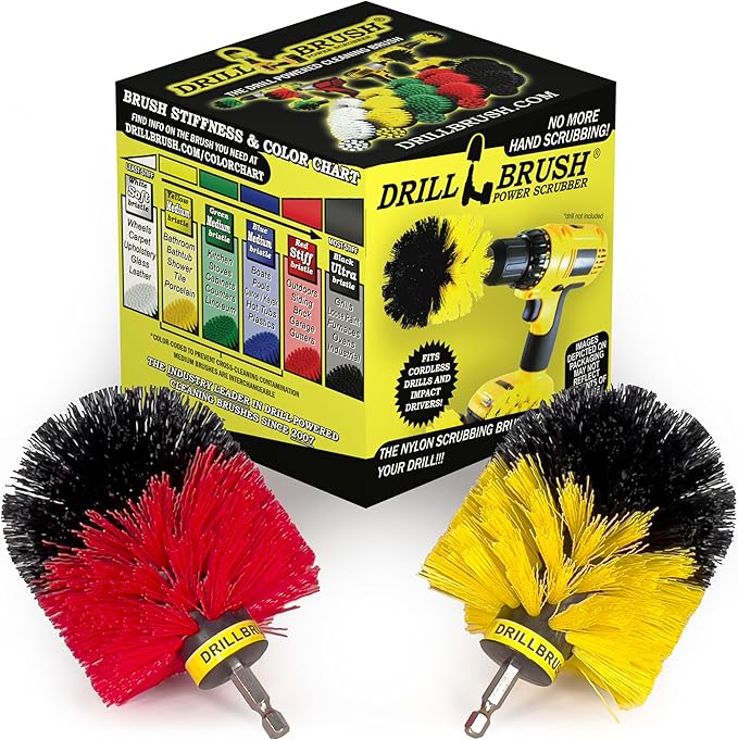 Spin Brush Cleaning Kit - Drill Brush - Concrete, Brick, Fireplace, Stone - Bird Bath - Garden Statuary - Bathroom Accessories - Soap Scum, Hard Water, Mineral, Calcium, Rust Stains and Discoloration