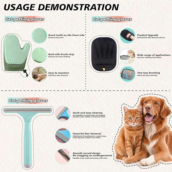 4 in 1 Carpet Rake for Pet Hair Removal with Adjustable Handle, Long Handle Dog and Cat Pet Hair Rake Set of 4, Rug Rake for Carpets, Pet Hair Broom for Carpets, Rugs, Mats, Couch, Car