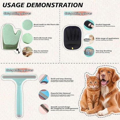 4 in 1 Carpet Rake for Pet Hair Removal with Adjustable Handle, Long Handle Dog and Cat Pet Hair Rake Set of 4, Rug Rake for Carpets, Pet Hair Broom for Carpets, Rugs, Mats, Couch, Car