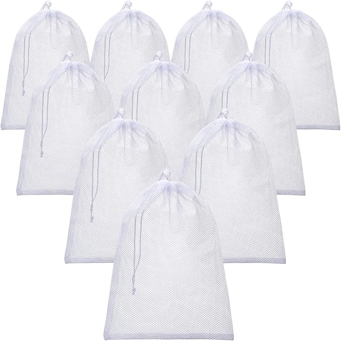 TecUnite 10 Pcs Mesh Laundry Bags with Drawstring Multicolor Mesh Sack Bag Nylon Gift Dishwasher Bag with Sliding for Storage Clothes Socks Jewelry Gifts Toys Fruit(5.5 x 7.5 Inch,White)