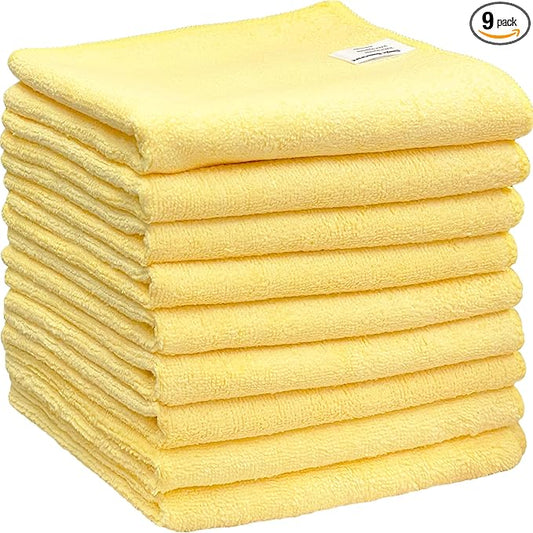 Simple Houseware 9-Pack Microfiber Cleaning Towels, Heavy-Duty & Reusable Cloths for Home, Kitchen, and Car, 16" x 24", 325 GSM