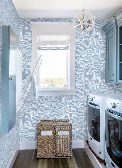 Guvana Blue Wallpaper Peel and Stick Modern Blue and White Contact Paper Coastal Wallpaper Boho Striped Removable Waterproof Wall Paper for Bathroom Laundry Living Room Accent Wall Decor 17.3"×197"