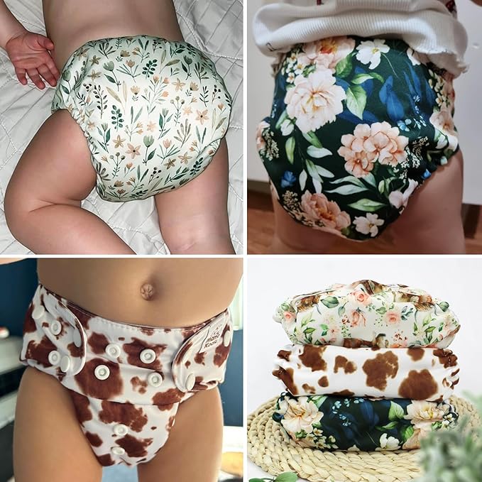 Mama Koala 3.0 Pocket Cloth Diapers for Babies with AWJ Lining, 6 Pack with 6 5-Layer Natural Cloth Diaper Inserts - Reusable and Washable Pocket Diapers(A-A Special Set)