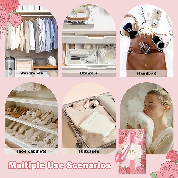 SCENTORINI Scented Sachets for Drawers and Closets, Rose Scent 14 Pack, Long-Lasting Sachets Bags, Closet Freshener Sachet for Drawers, Suitcases, Handbags, Wardrobe Freshener