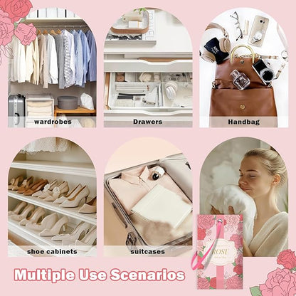 SCENTORINI Scented Sachets for Drawers and Closets, Rose Scent 14 Pack, Long-Lasting Sachets Bags, Closet Freshener Sachet for Drawers, Suitcases, Handbags, Wardrobe Freshener