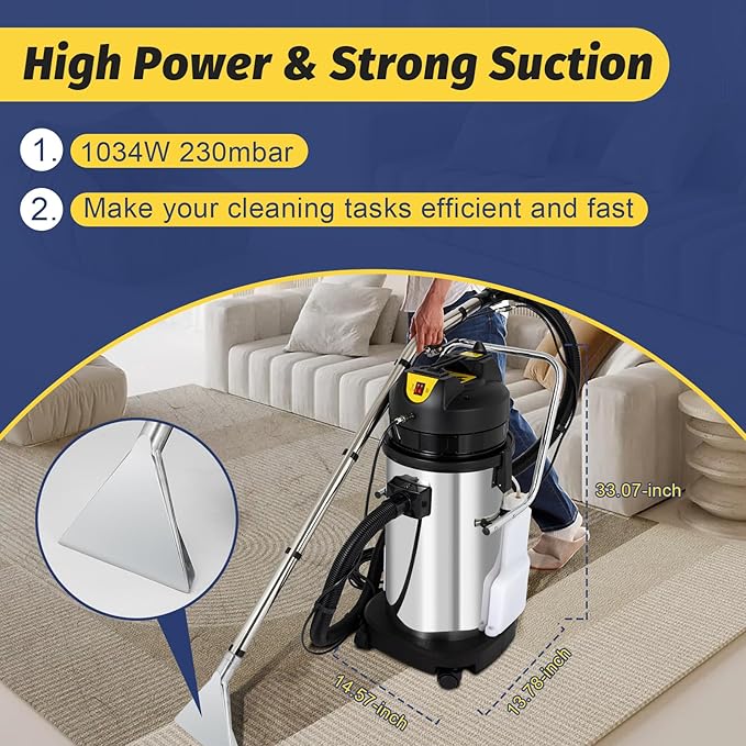 Carpet Cleaner Machine, 110V 40L Commercial Carpet Cleaning Machine with Water Vacuuming Head&Round Brush Sofa 1049W Powerful Curtain Carpet Cleaning Machine for Hotels, Guest Houses