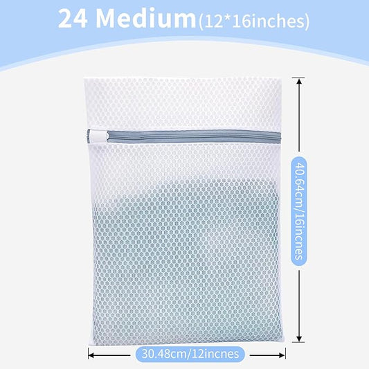 Laundry Bags Mesh Wash Bags with Strong Zipper, Upgraded Honeycomb and Fine Mesh Design Delicate Laundry Bag for College,Dorm,Storage(12X16IN, 24PCS)