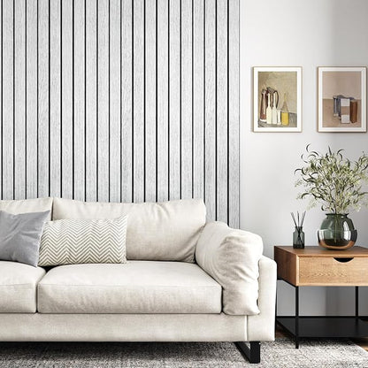 White/Grey 3D Wood Slat Panels for Walls Peel and Stick PVC Slat Wall Paneling Soundproof Self Adhesive Faux Wooden Slatted Panel for Wall Decor Interior Living Room Bedroom 118"x 11.8"