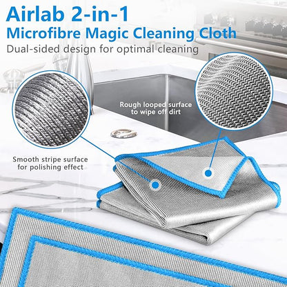 Airlab Glass Polishing Cloth Streak Free Miracle Microfiber Cleaning Cloth Lint Free Cleaning Rags for Glasses Kitchen Dish Mirrors Easy Clean, Pack of 6, 12" x 12", Sliver-Blue