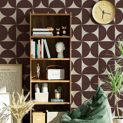 Dimoon Wallpaper 236"x17.3"Peel and Stick Geometric Contact Paper Vintage Dark Red Beige Wall Paper Removable Square Waterproof Self Adhesive Wall Covering for Bedroom Shelf Liner Decal Vinyl Roll