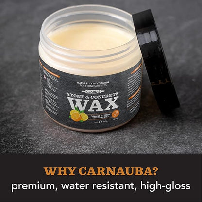 CLARK’S Natural Stone Wax - Seal and Protect Soapstone, Slate and Concrete with Carnauba and Beeswax - Use on Kitchen and Bath Countertops - Enriched with Lemon and Orange Extract, Large 32oz
