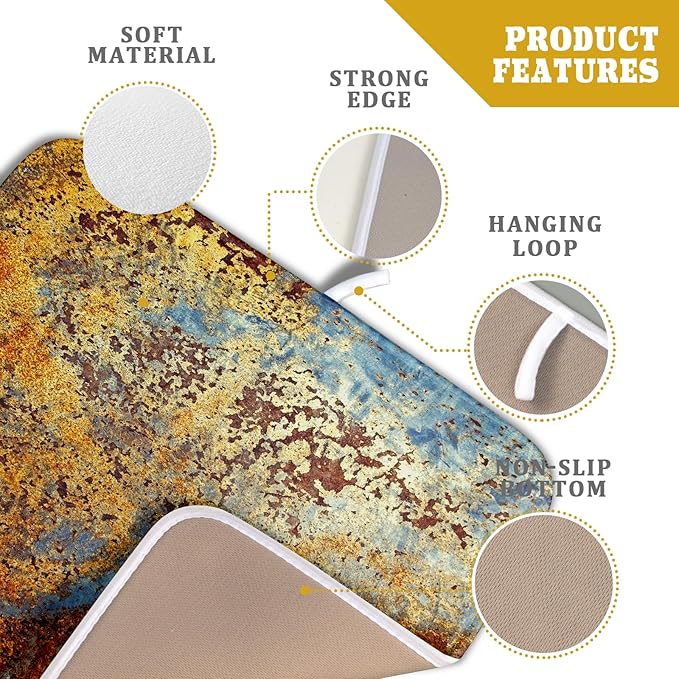 Brown Rust Colorful Metal Rusty Steel Iron Dish Drying Pad 16 x 18 Inch With Absorbent Reversible Microfiber Modern Abstract Drying Mats Dish Drainer Mat Fast Dry For Kitchen Dining Room Decor