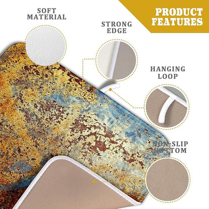 Brown Rust Colorful Metal Rusty Steel Iron Dish Drying Pad 16 x 18 Inch With Absorbent Reversible Microfiber Modern Abstract Drying Mats Dish Drainer Mat Fast Dry For Kitchen Dining Room Decor