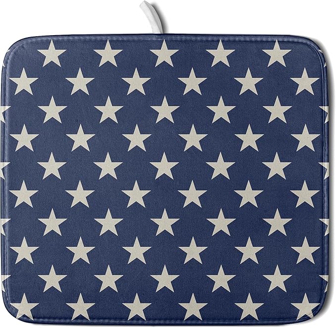 Patriotic July of 4th Blue Star Dish Drying Mat for Kitchen Counter 16x18 Memorial Independence Day Absorbent Reversible Microfiber Drying Mats Kitchen Countertop Protector Dishes Drainer Pad