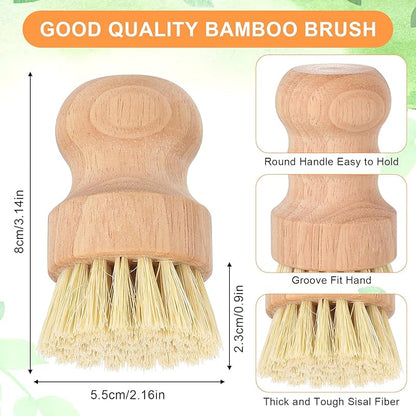 cobee 12Pcs Bamboo Dish Scrub Brushes, Kitchen Dishwashing Scrubber with Natural Sisal Bristles Round Wooden Dish Scrubber Brush for Iron Pot Pan Food Kitchen Sink Fruit Vegetable Wash