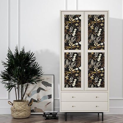 Fvlow Vintage Wallpaper Peel and Stick Black Floral Wall Paper 17.4" x 118" Black Gold Contact Paper Self-Adhesive Wall Covering for Bedroom Desk Cabinet Decor