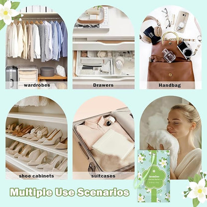 SCENTORINI Scented Sachets for Drawers and Closets, Jasmine Scent 14 Pack, Long-Lasting Sachets Bags Wardrobe Freshener for Cupboard, Shoecase, Gym Bags, Suitcases