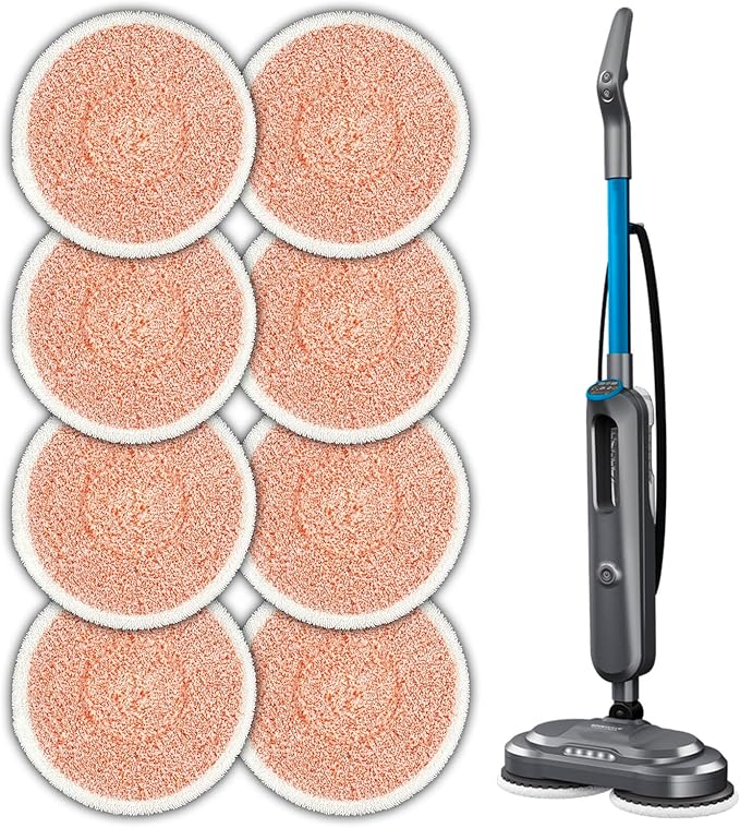 (8 Pack) 3897A Replacement Mop Pads Compatible with Bissell SpinWave SmartSteam Scrubbing Steam Mop 3897A 3712C 3712W, Spinning Scrubbing Mop Pads, Heavy Duty Scrubby Mop Pad, Orange Pads 4 Set