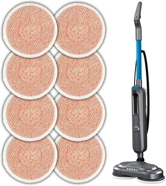 (8 Pack) 3897A Replacement Mop Pads Compatible with Bissell SpinWave SmartSteam Scrubbing Steam Mop 3897A 3712C 3712W, Spinning Scrubbing Mop Pads, Heavy Duty Scrubby Mop Pad, Orange Pads 4 Set