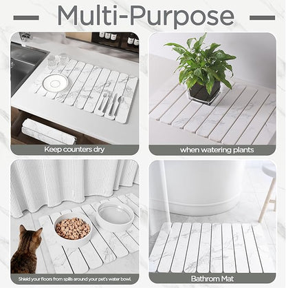 Stone Drying Mat for Kitchen Counter, White Fish Belly Stone Dish Drying Mat - Diatomaceous Earth Water Absorbing Drying Stone for Kitchen Counter Mat, Quick Dry Stone Mat Kitchen