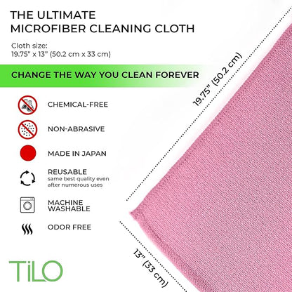 TILO Microfiber Cleaning Cloth – 19x13 Inch Ultra-Absorbent, Streak-Free, Lint-Free, Reusable Polishing Cloth for Dust, Grease, Dirt, and Delicate Surfaces – Non-Abrasive – Pink