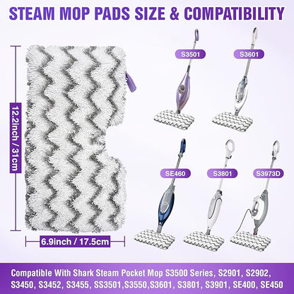 S3501 S3601 Steam Mop Replacement Pads Compatible with Shark Steam Pocket Mops S3501 S3601 S3550 S3801 S3901 S3601D S3801CO S3901D S3455K S2902 SE450, Washable Microfiber Mop Pads Reusable, 3 Pack