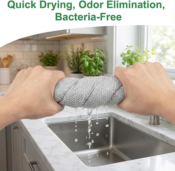 16 Pack Double-Layer Stainless Steel Dishcloths - Non-Scratch Wire Cleaning Rags, Reusablediamond Weave Scrubber Cloths for Dishes, Cookware, Sinks, Stove Tops - 7.8 x 7.8 Inches