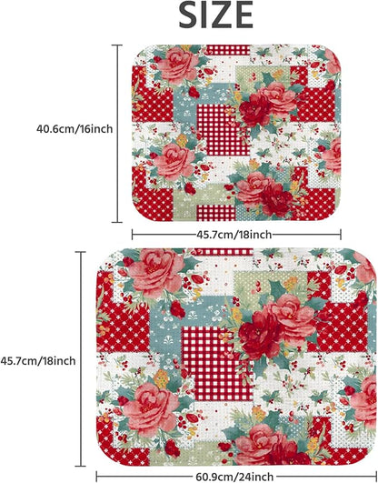 Dish Drying Mat for Kitchen Counter 18x24 Inch, Super Absorbent Dish Drainer Mat, Decorative Microfiber Dishes Drying Pad-Large(Red Flower)