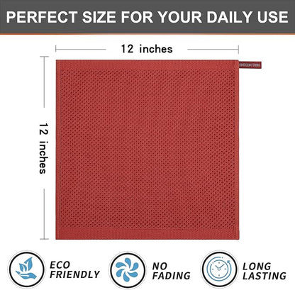 Kitinjoy 100% Cotton Kitchen Dish Cloths (12 X 12 Inches, Brick Red), 6 Pack Waffle Weave Ultra Soft Absorbent Dish Towels for Drying Dishes Quick Drying Kitchen Towels Dish Rags