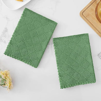 Homaxy 12 Pack Dish Towels for Kitchen (13 x 19 Inches, Grass Green), Super Soft and Absorbent Coral Velvet Dish Cloths for Washing Dishes, Nonstick Oil Fast Drying Microfiber Cleaning Cloth