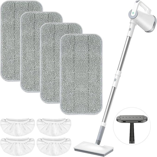 LOVECO Microfiber Steam Mop Pads Compatible with FEPPO, FODFINU & Seyola Steam Mop Cleaner - Washable and Reusable Steam Cleaner Pads for Floor Cleaning (4 Mop Pads + 4 Ironing Rags)