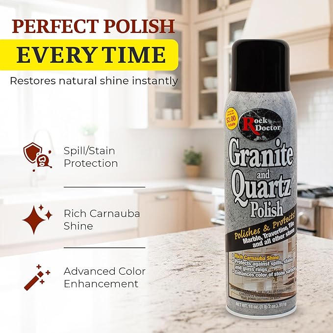 Rock Doctor Granite Polish Spray and Surface,18oz.Can Polish Tile, Marble, Kitchen Countertop, and Natural Stone Surfaces, Radiant Shine Pack of 6