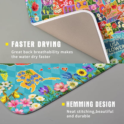 Flower Map Dish Drying Mat American Floral Decoration Coffee Mat for Kitchen Counter