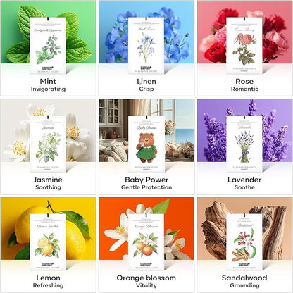 MYARO 12 Packs Baby Powder Scent Sachets Room Air Freshener for Closet Drawer Clothes Storage Small Space Odor Eliminator