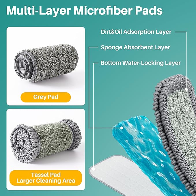 JOYMOOP Spray Mop for Floor Cleaning, Dry & Wet Microfiber Cleaner with 18oz Refillable Bottle and 2 Replacement Pads, for Home or Commercial Use