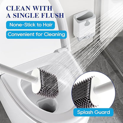 HONOVA 2 Pack Silicone Toilet Bowl Brush with Ventilated Holder, Toilet Brush and Holder Set，Floor Standing & Wall Mounted, Toilet Cleaner Brush for RV Travel, Camper, Family Bathroom（White）