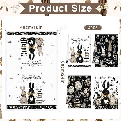 Happy Easter Kitchen Towels, Bunny Eggs Dish Towels Gifts for Cooking Cleaning Set of 4, Farmhouse Spring Rabbits Hand Towels for Bathroom Home Decor